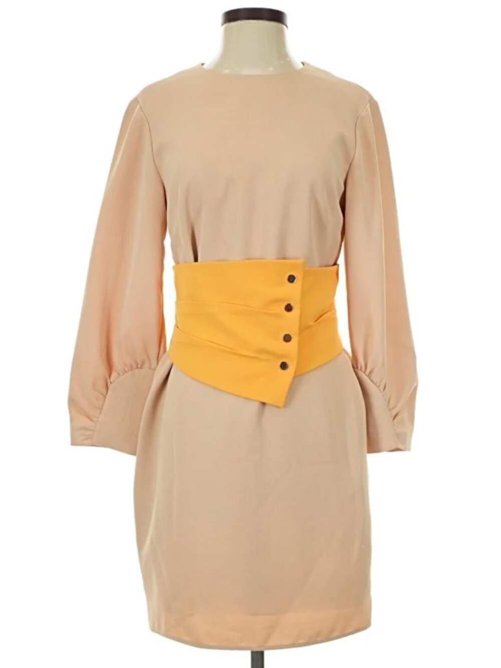 Tibi knee length beige stunner with yellow obi sash SIZE 4